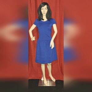 Anthropologie Girls From Savoy Short Sleeve Midi Dress in Bright Blue